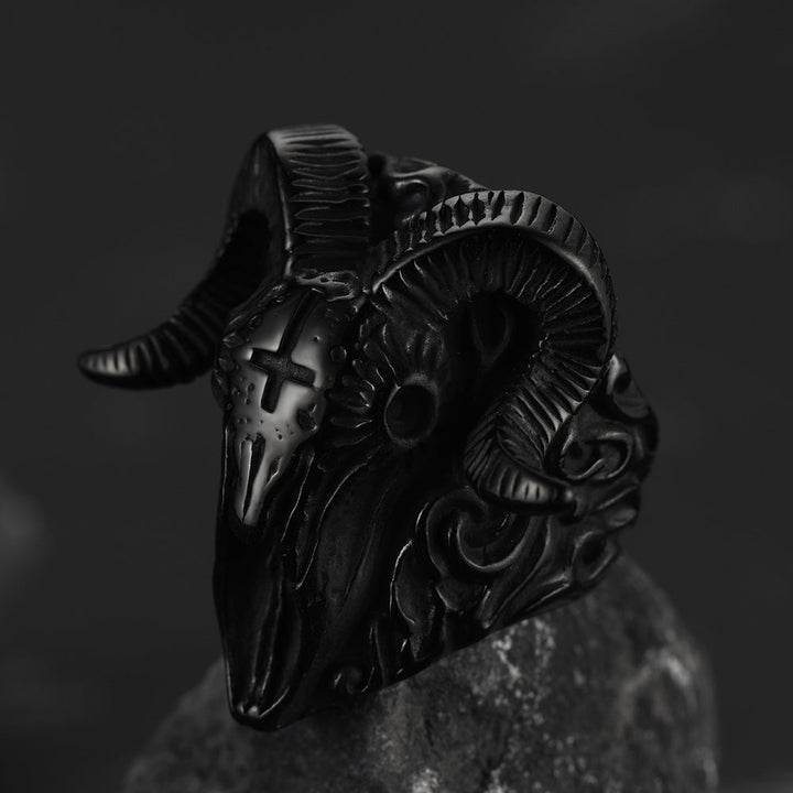 Stainless Steel Satan Baphomet Goat Ring for Men