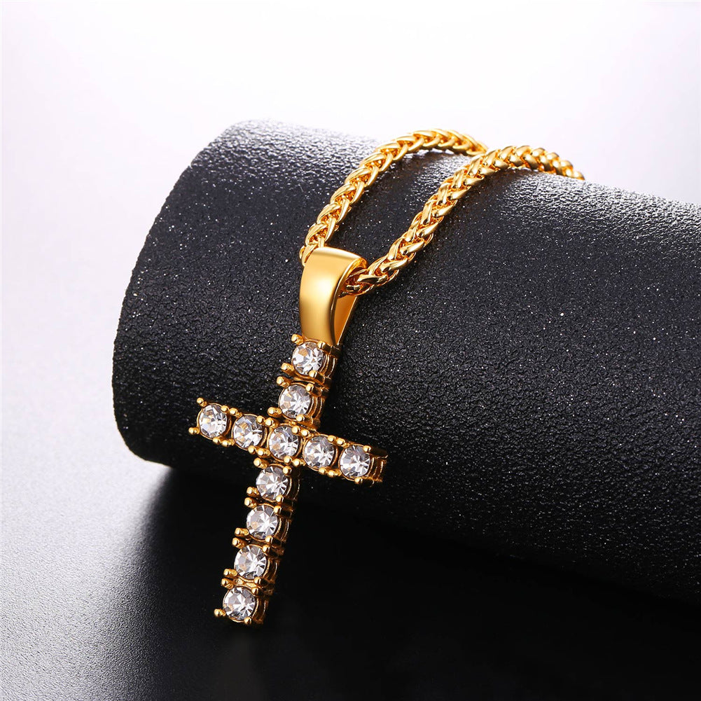 Cubic Zirconia Cross Necklace Pendant for Men/Women