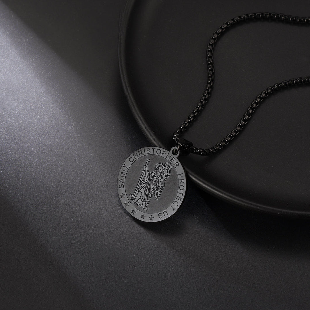 Round St. Christopher Medallion Necklace For Men
