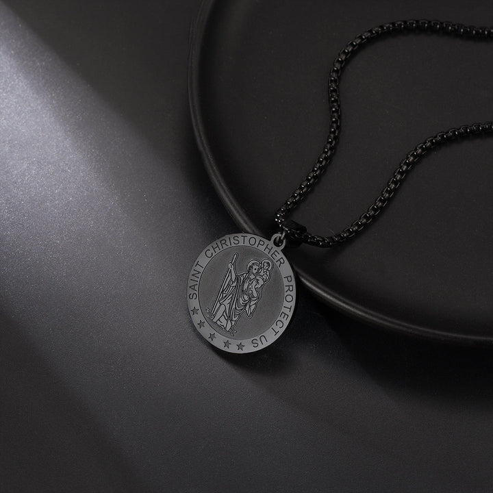 Round St. Christopher Medallion Necklace For Men