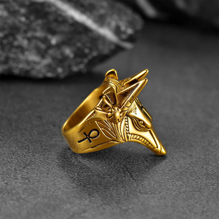 Ancient Egyptian Anubis Ring With Ankh Cross For Men