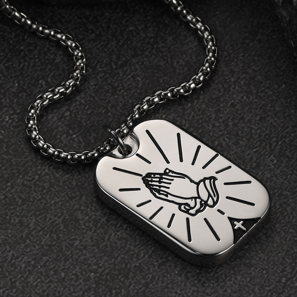 Serenity Prayer Hand Dog Tag Necklace For Men