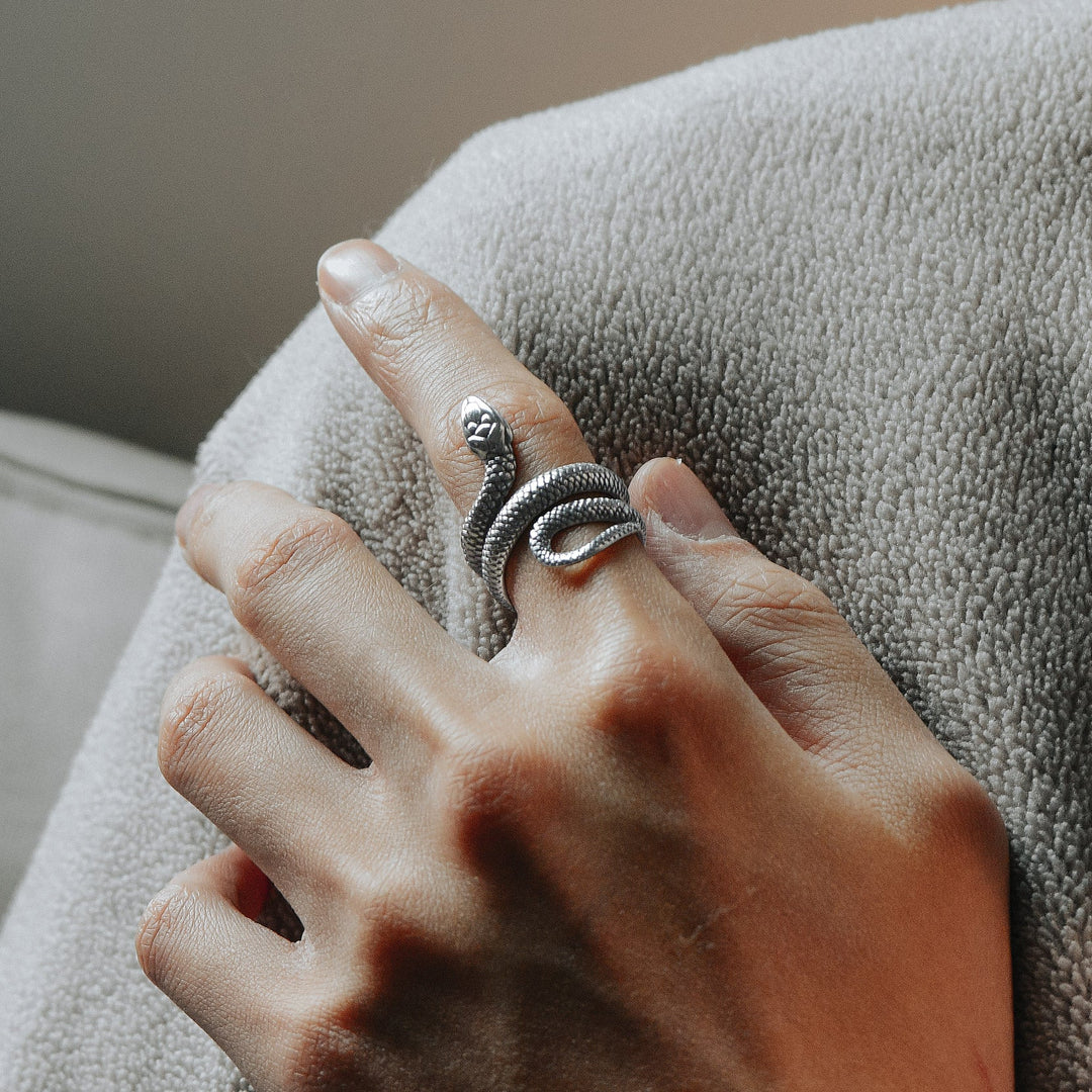 Punk Coiled Snake Stainless Steel Ring for Men and Women
