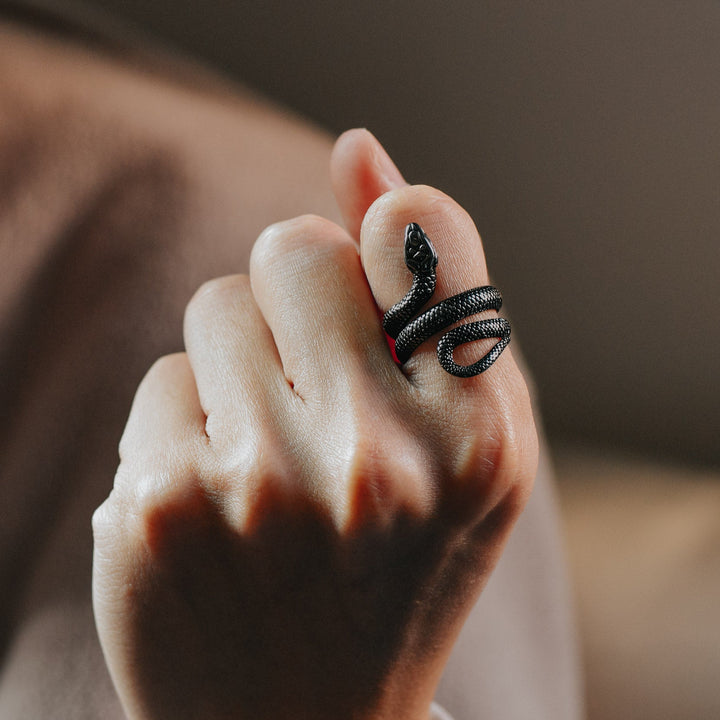 Punk Coiled Snake Stainless Steel Ring for Men and Women