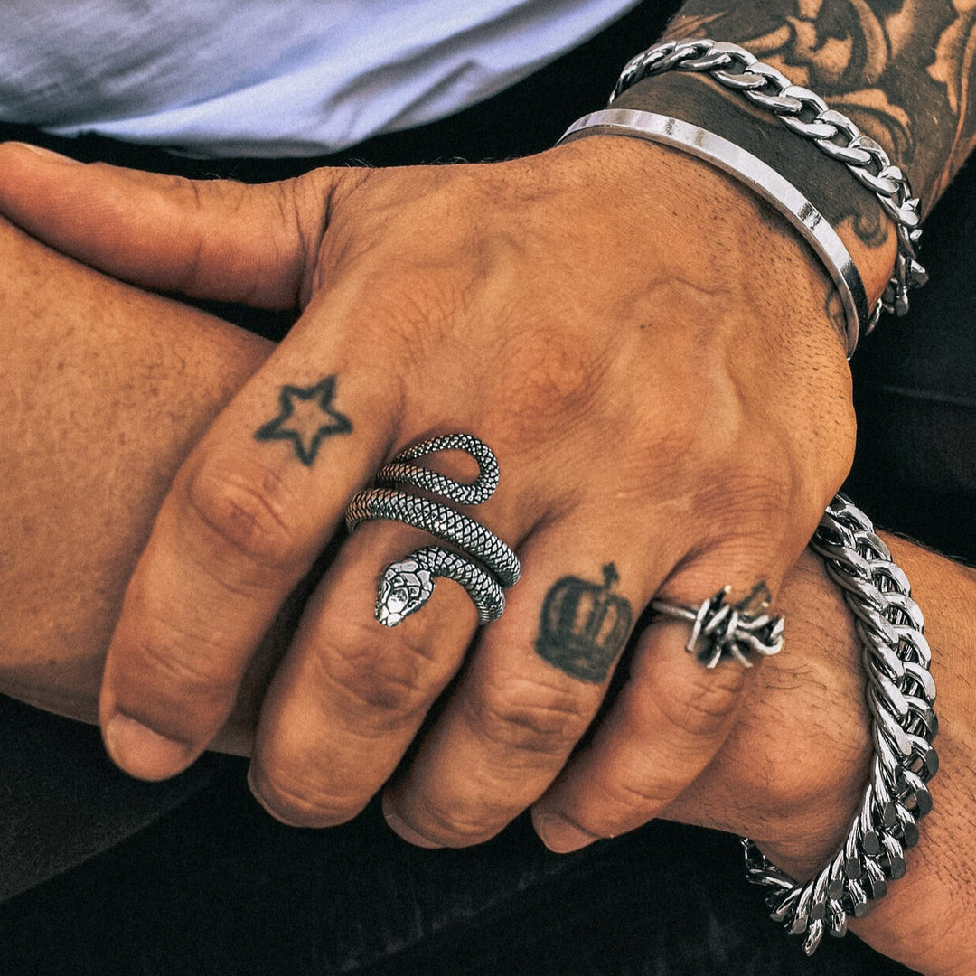 Punk Coiled Snake Stainless Steel Ring for Men and Women