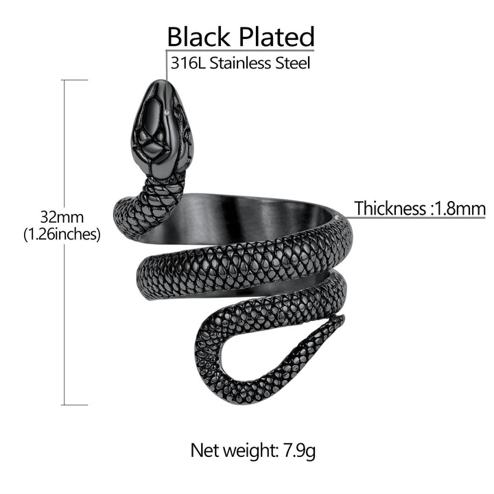 Punk Coiled Snake Stainless Steel Ring for Men and Women