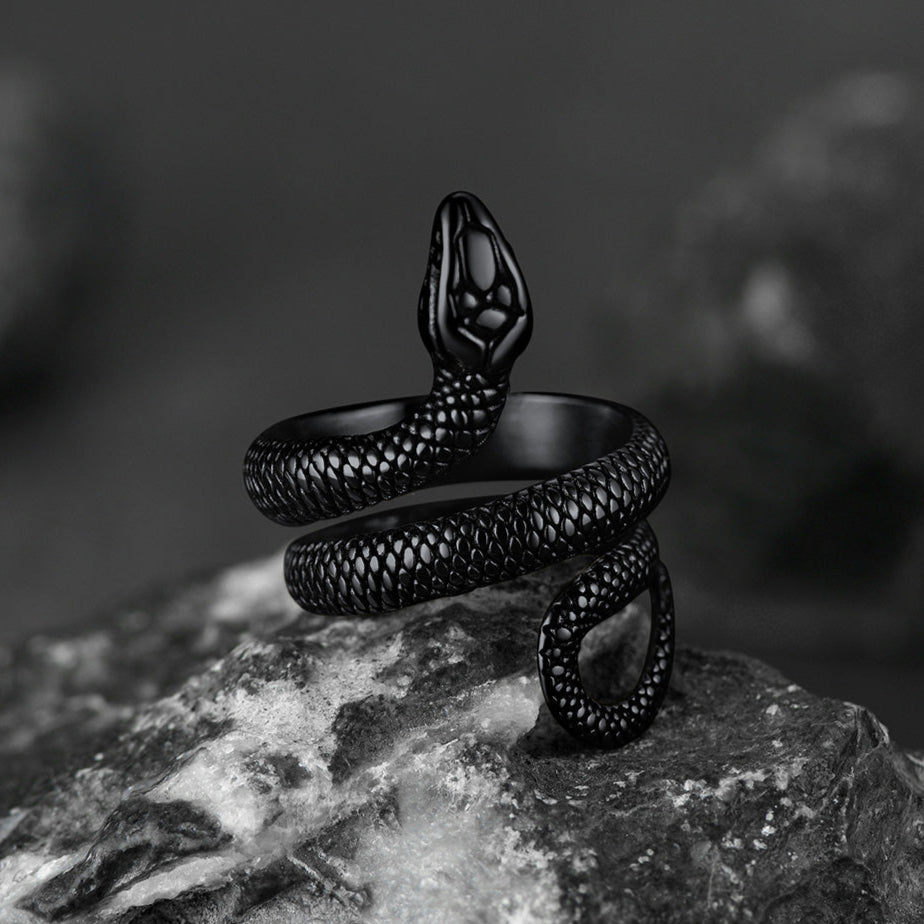Punk Coiled Snake Stainless Steel Ring for Men and Women