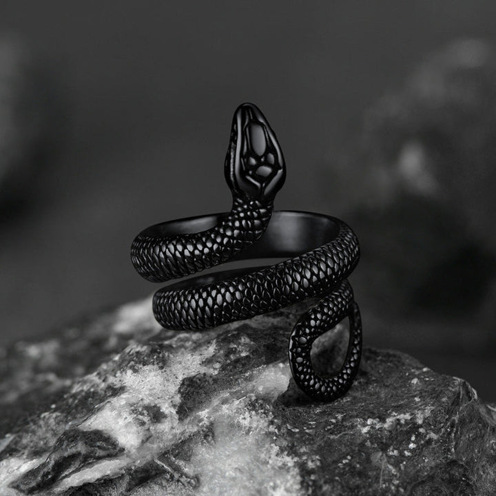 Punk Coiled Snake Stainless Steel Ring for Men and Women