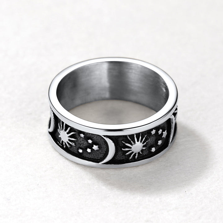 Stainless Steel Sun Moon Star Band Ring For Men
