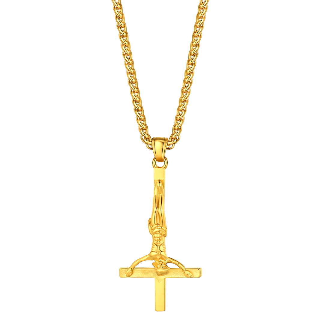 Upside Down Cross Crucifix Necklace Pendant for Men