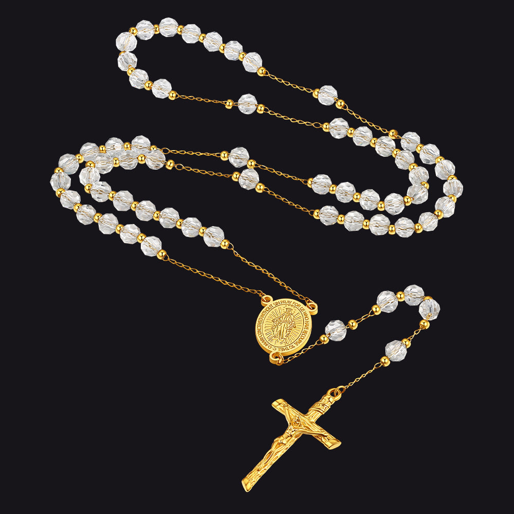 Catholic Virgin Mary Rosary Beads Cross Necklace Chain for Men Women
