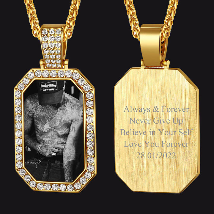 Memorial Personalized Picture Dog Tag Necklace with CZ for Men Mom Family