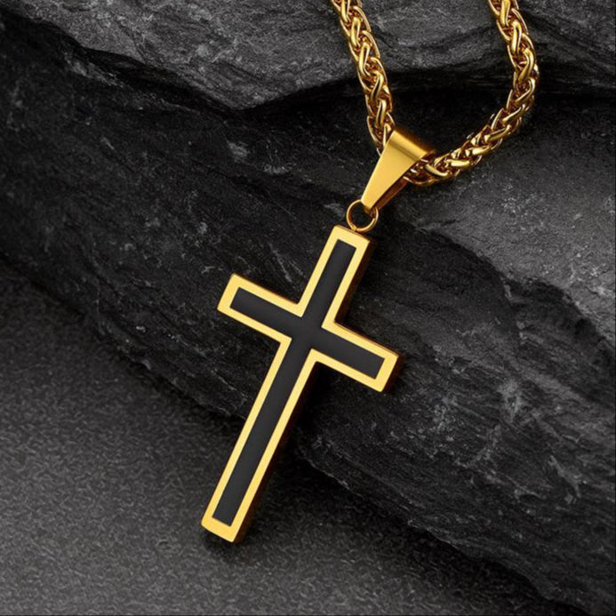 Christian Black Enamel Cross Necklace For Men Women