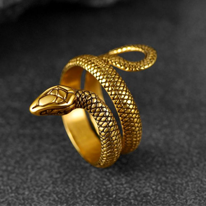 Punk Coiled Snake Stainless Steel Ring for Men and Women