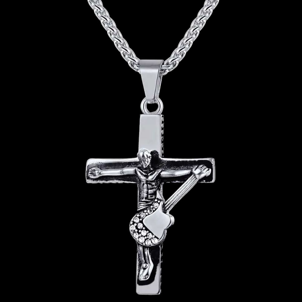 Guitar Jesus Cross Necklace Pendant for Men