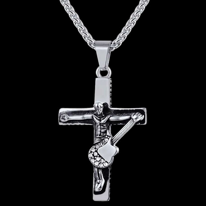Guitar Jesus Cross Necklace Pendant for Men