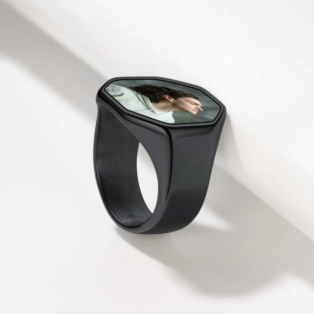 Personalized Octagon Signet Ring with Photo for Men