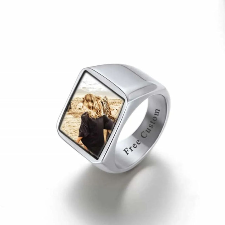 Customized Square Picture Signet Ring With Photo for Men Women
