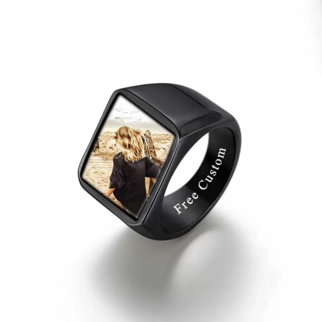 Customized Square Picture Signet Ring With Photo for Men Women