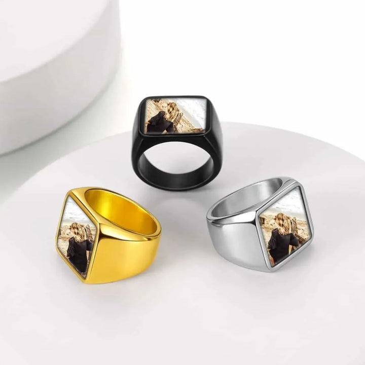 Customized Square Picture Signet Ring With Photo for Men Women