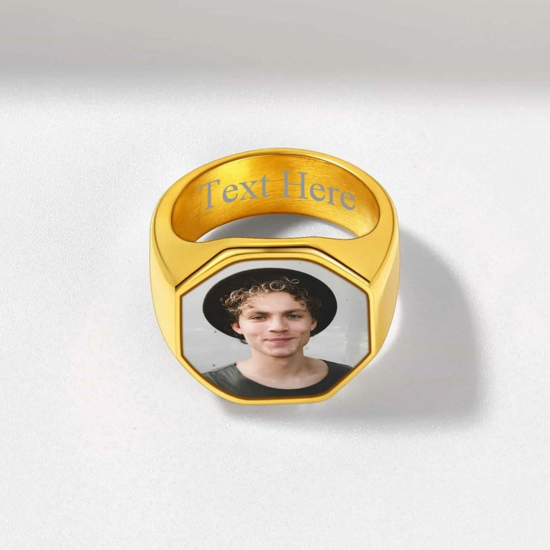 Personalized Octagon Signet Ring with Photo for Men