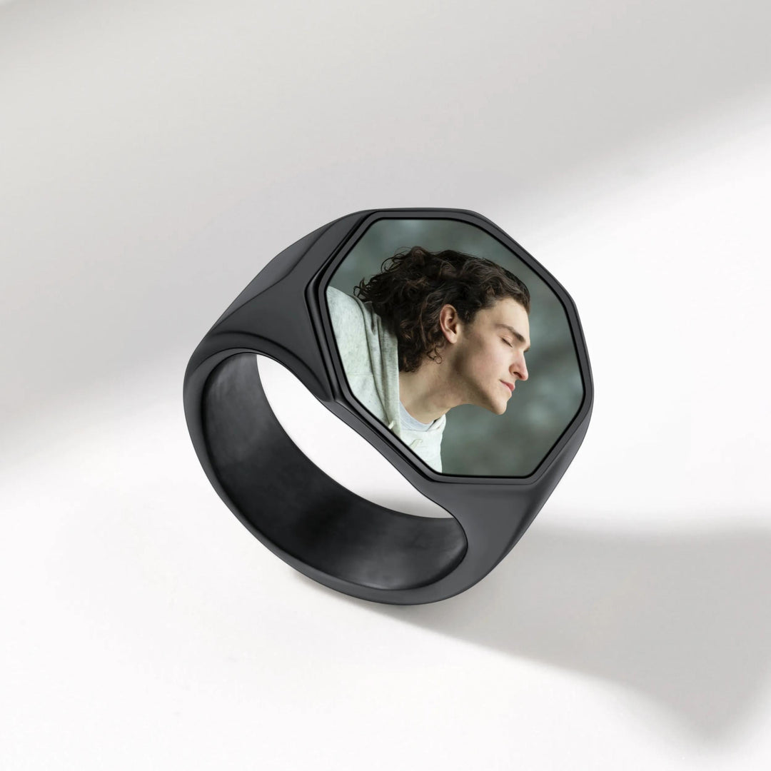 Personalized Octagon Signet Ring with Photo for Men