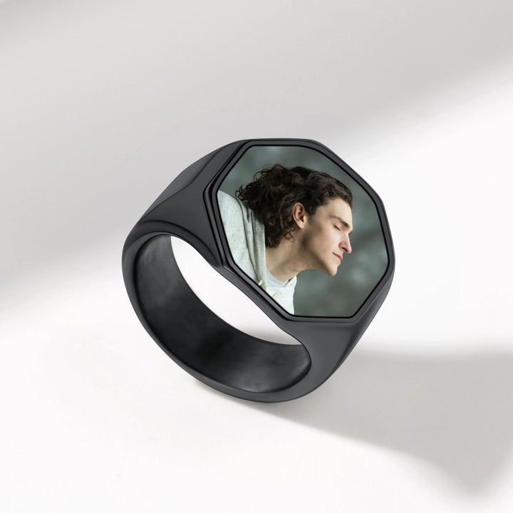 Personalized Octagon Signet Ring with Photo for Men
