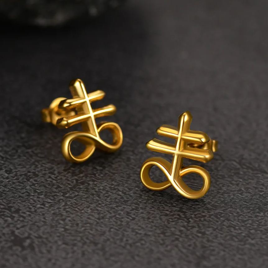 Satanic Leviathan Cross Stud Earrings For Men