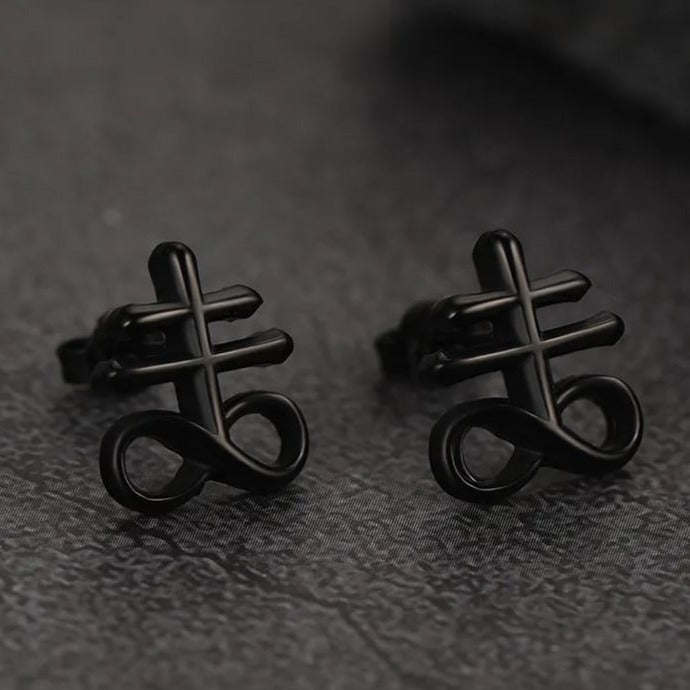 Satanic Leviathan Cross Stud Earrings For Men