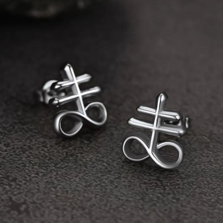 Satanic Leviathan Cross Stud Earrings For Men