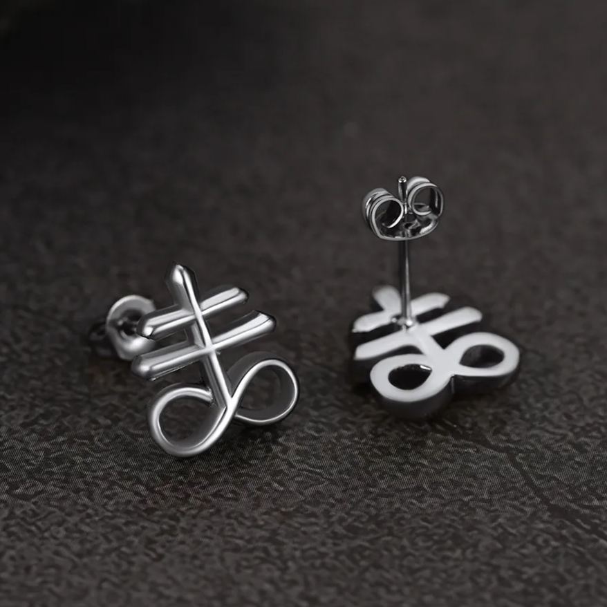 Satanic Leviathan Cross Stud Earrings For Men