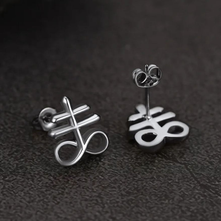 Satanic Leviathan Cross Stud Earrings For Men