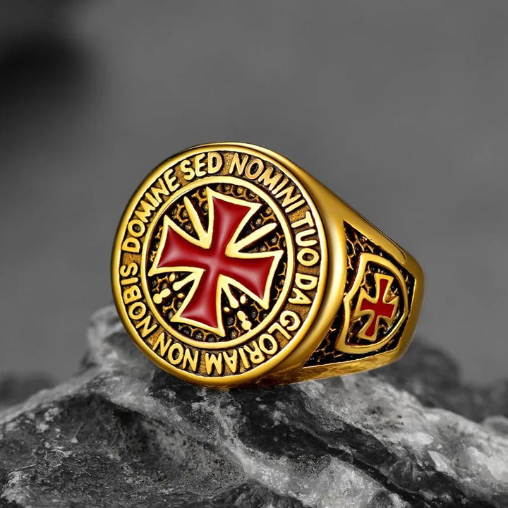 Red Knights Templar Cross Ring For Men