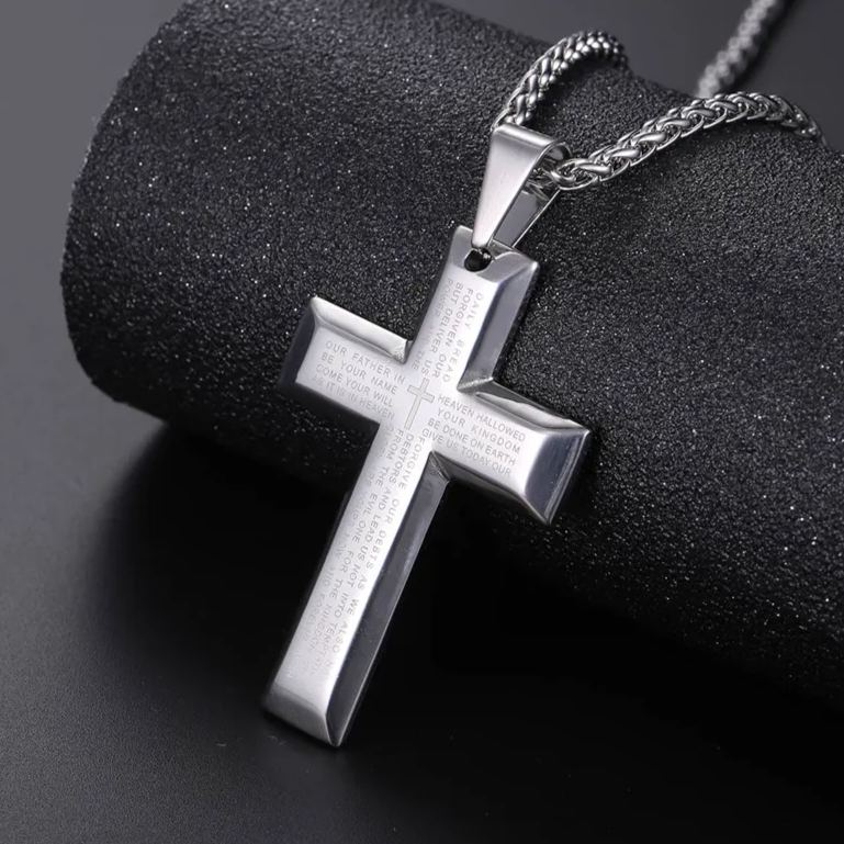Christian Lord's Prayer Cross Necklace for Men