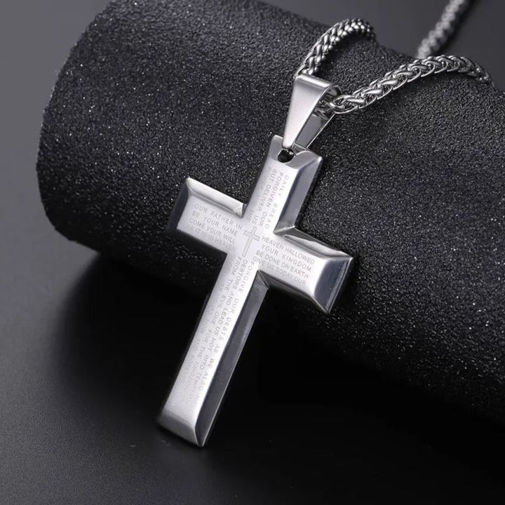 Christian Lord's Prayer Cross Necklace for Men