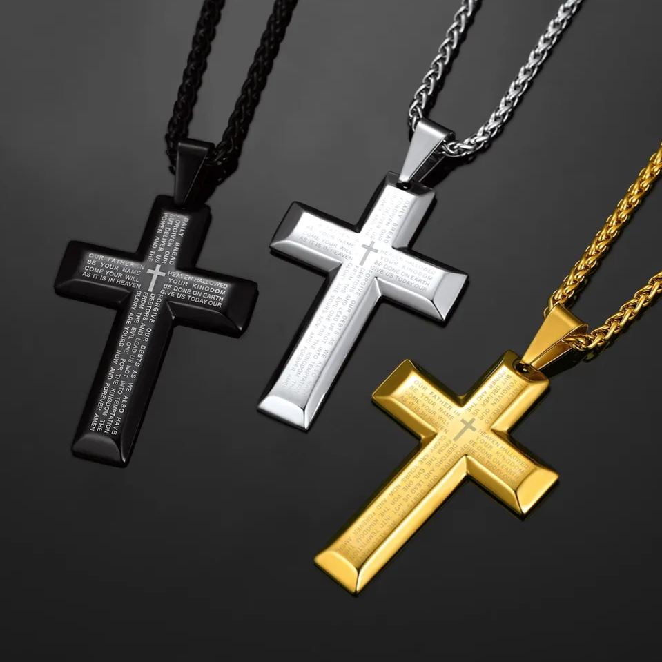 Christian Lord's Prayer Cross Necklace for Men
