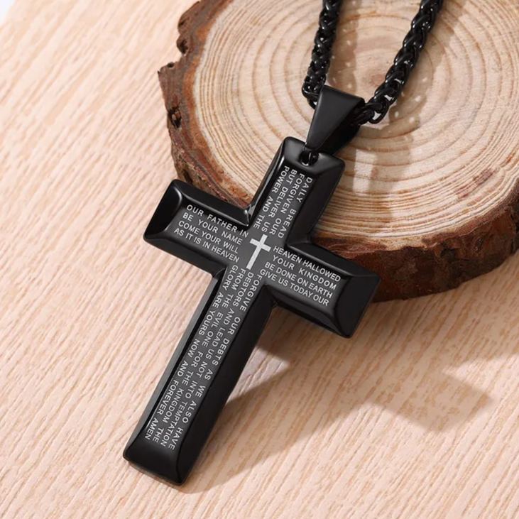 Christian Lord's Prayer Cross Necklace for Men