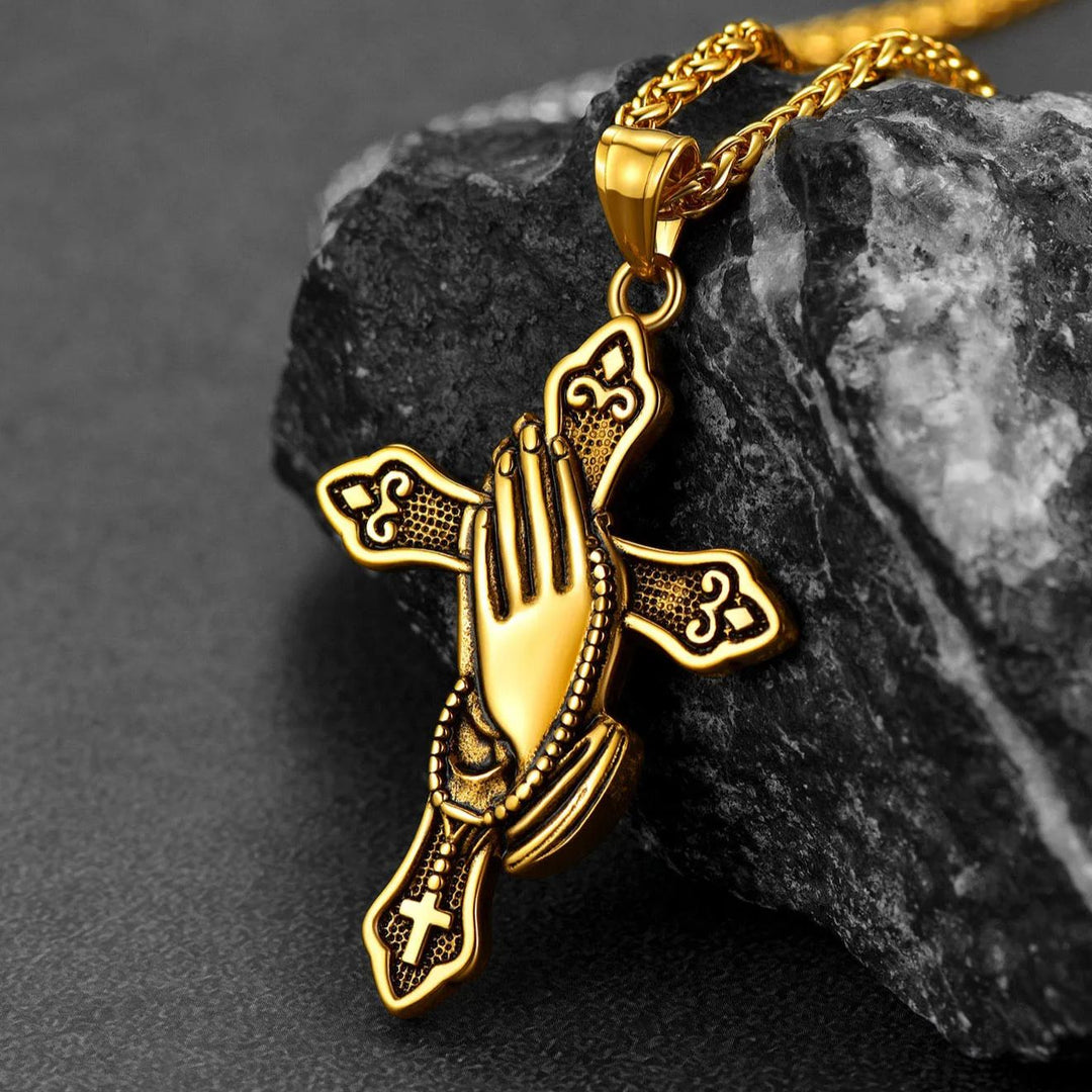 Flash Sale Christian Praying Hands Cross Necklace For Men
