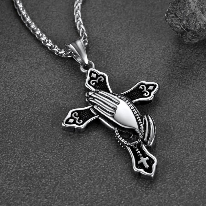 Flash Sale Christian Praying Hands Cross Necklace For Men