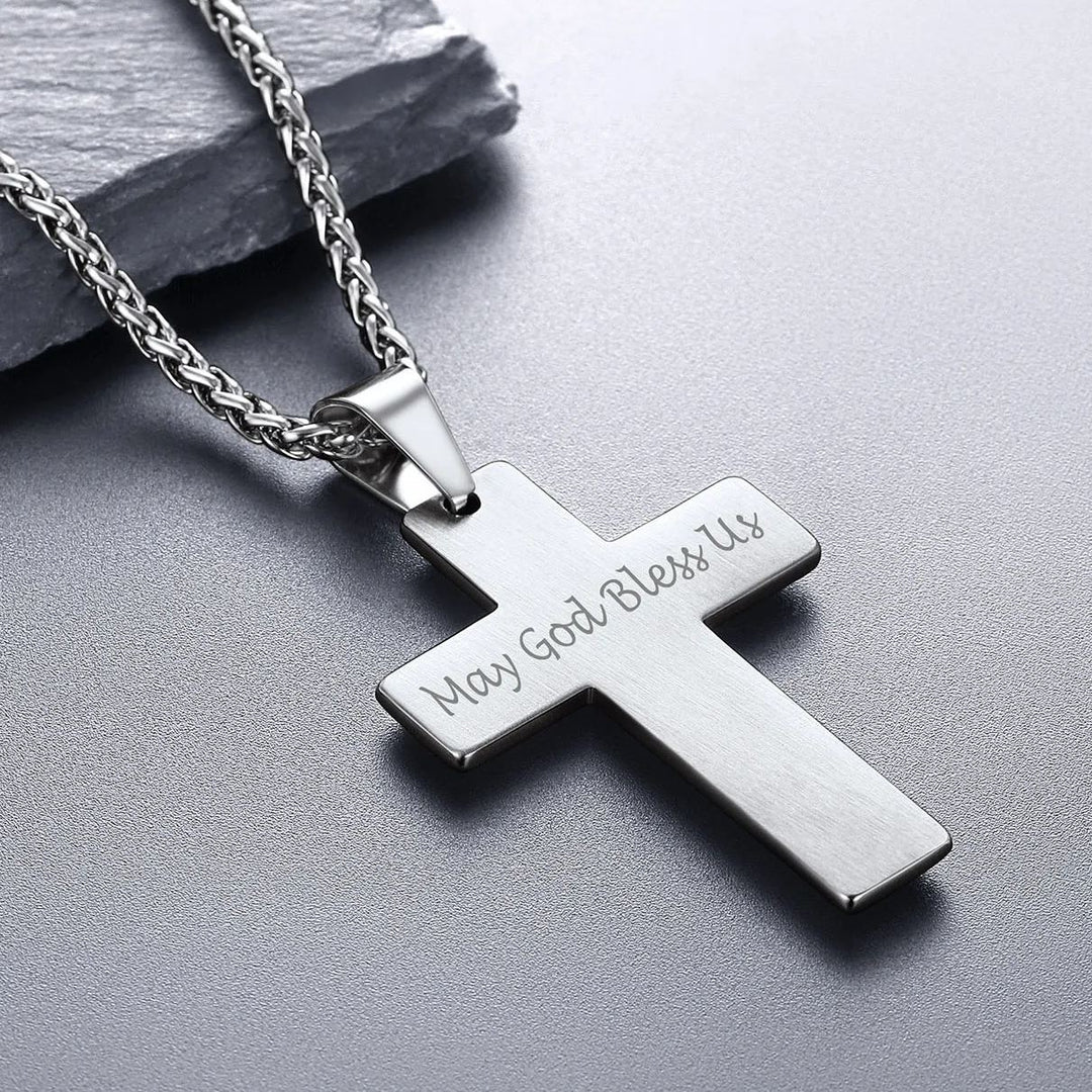 Christian Black Enamel Cross Pendant Necklace for Men Women