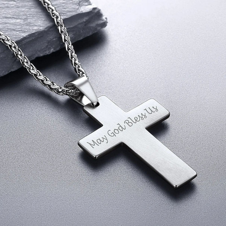 Christian Black Enamel Cross Pendant Necklace for Men Women