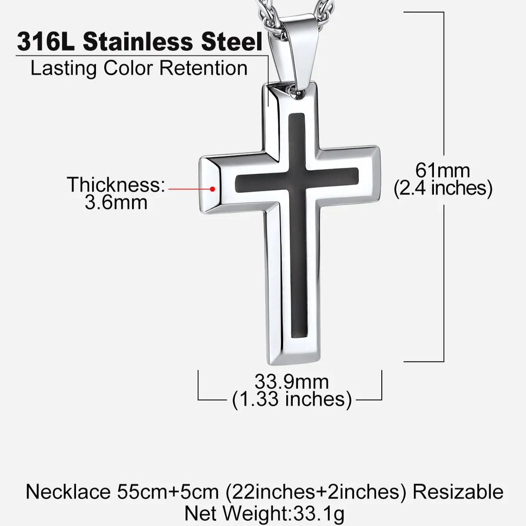 Christian Black Enamel Cross Pendant Necklace for Men Women