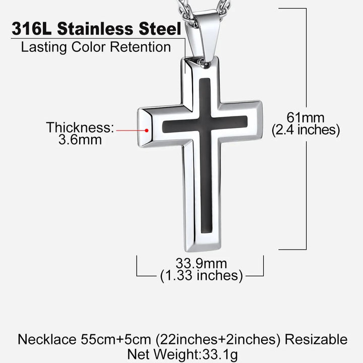 Christian Black Enamel Cross Pendant Necklace for Men Women