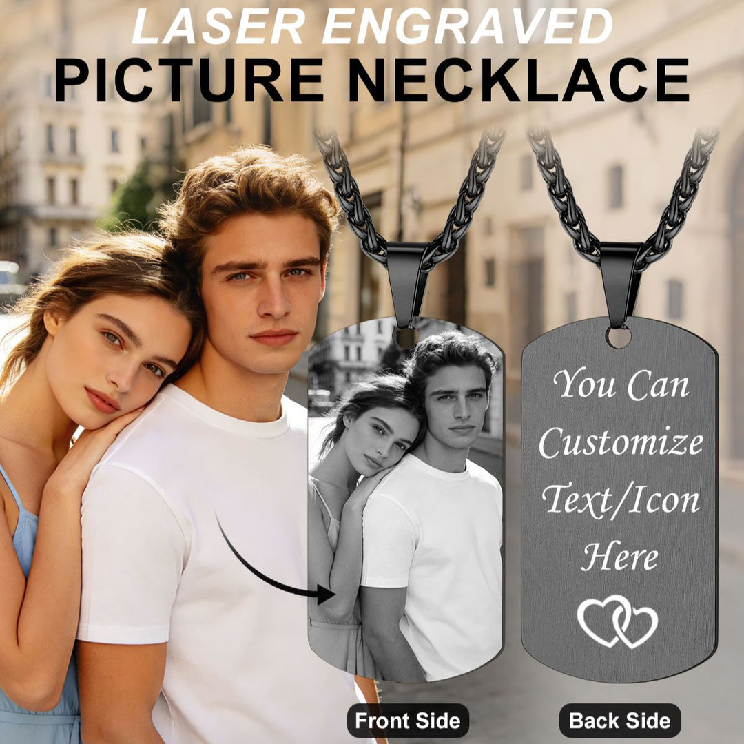 Custom Photo Dog Tag Black Memorial Necklace Gift for Men Women