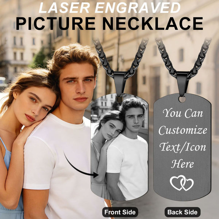 Custom Photo Dog Tag Black Memorial Necklace Gift for Men Women