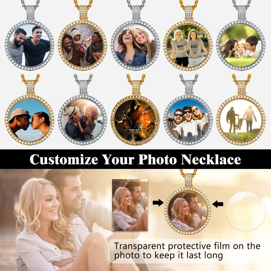 Customized CZ Picture Circle Chain Necklace with Calendar for Men Women