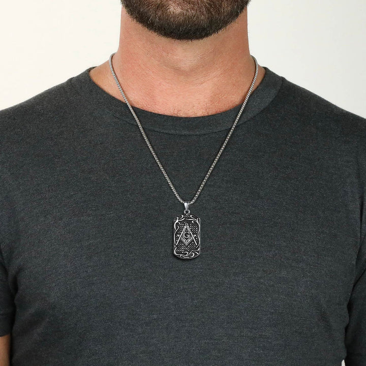 Engraved Masonic Freemason Dog Tag Necklace for Men