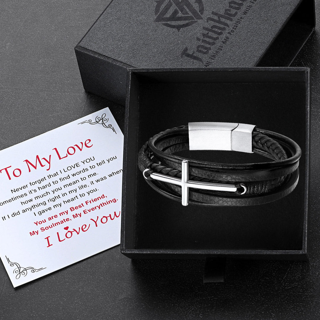 Christian Cross Braided Leather Bracelet Gift for Men