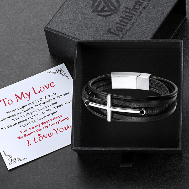 Christian Cross Braided Leather Bracelet Gift for Men