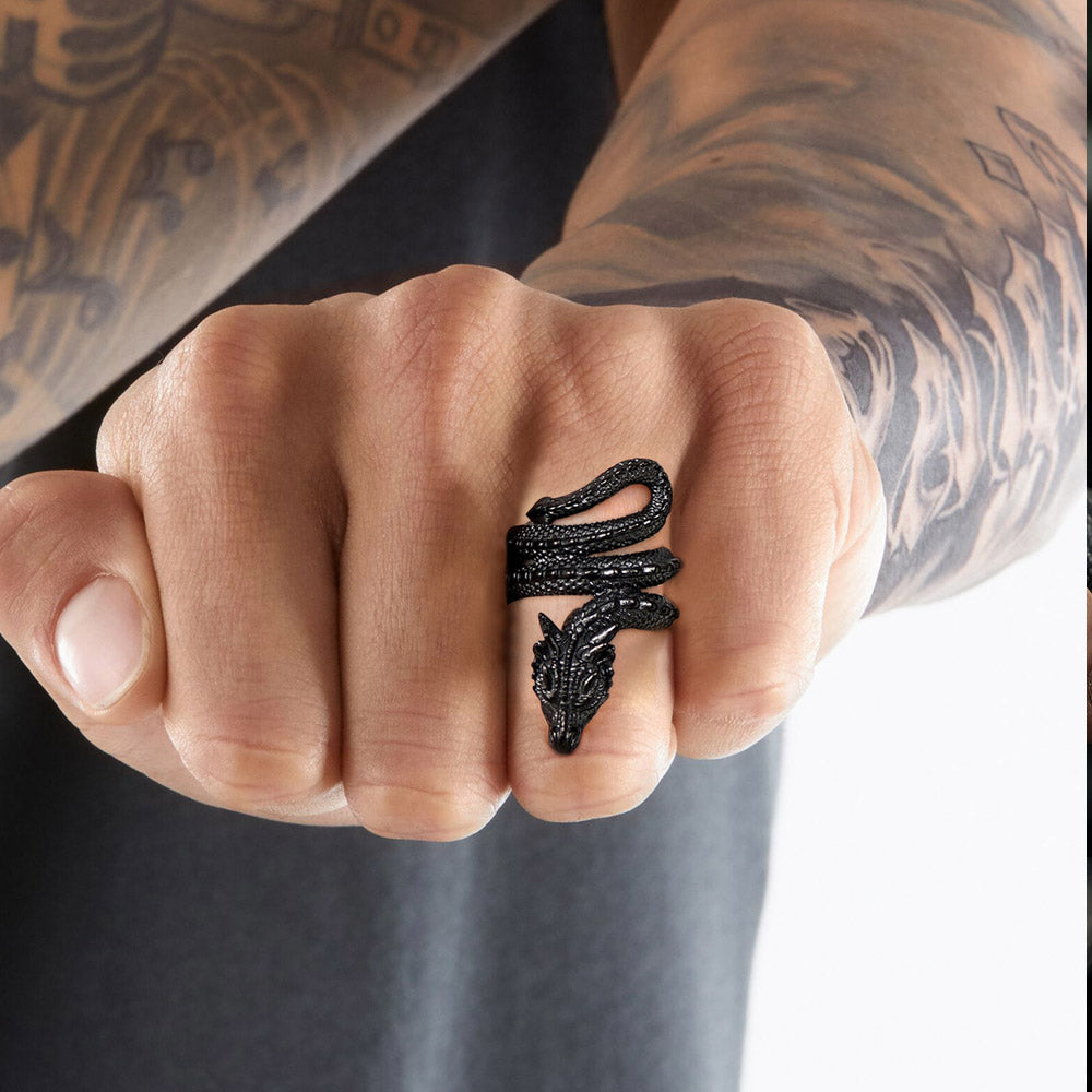 Punk Coiled Dragon Stainless Steel Ring for Men and Women